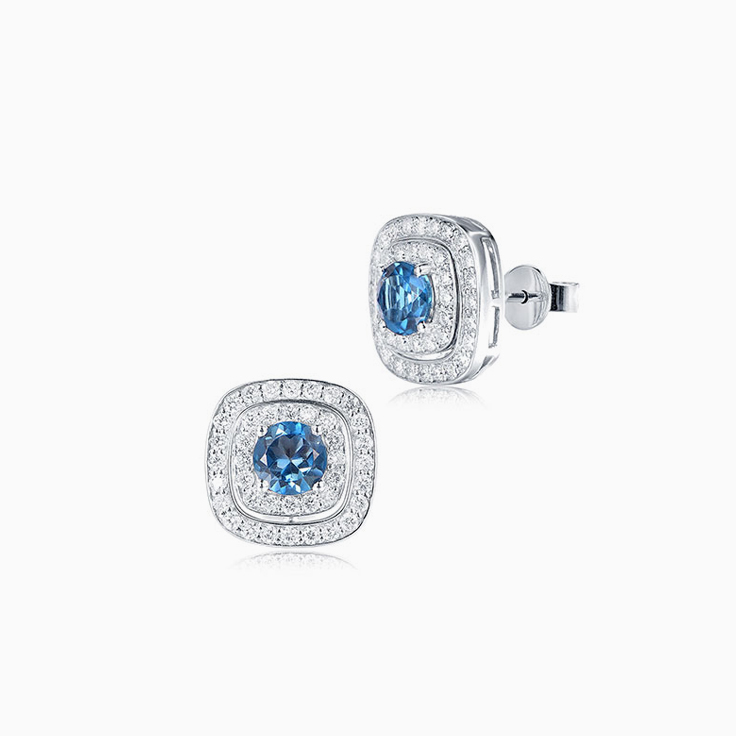 London Blue Topaz Cushion halo studs