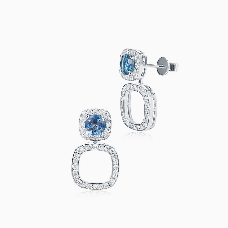 London Blue Topaz Cushion Halo earrings