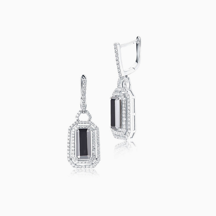 Hematite and Diamond drop Earrings