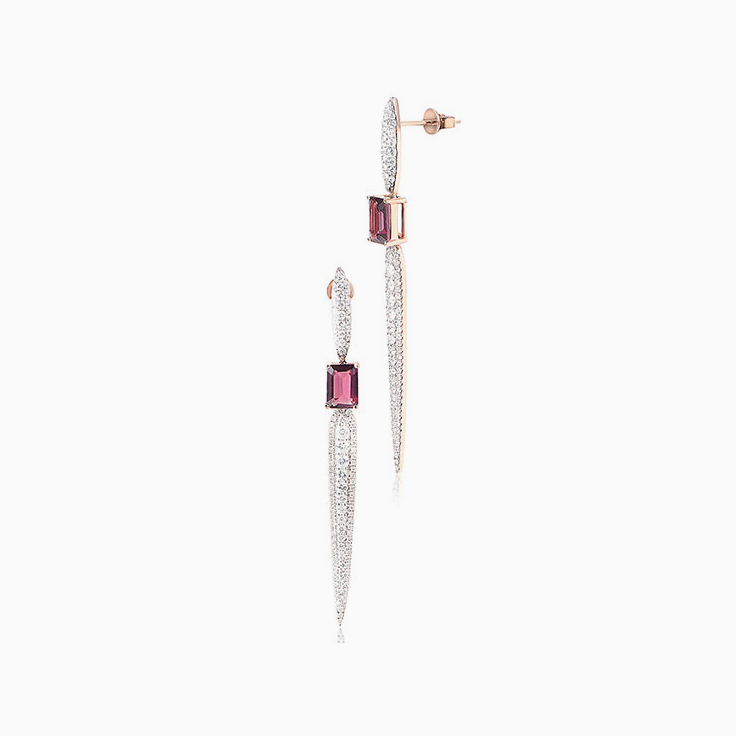 Rhodolite and Diamond Strand Earrings