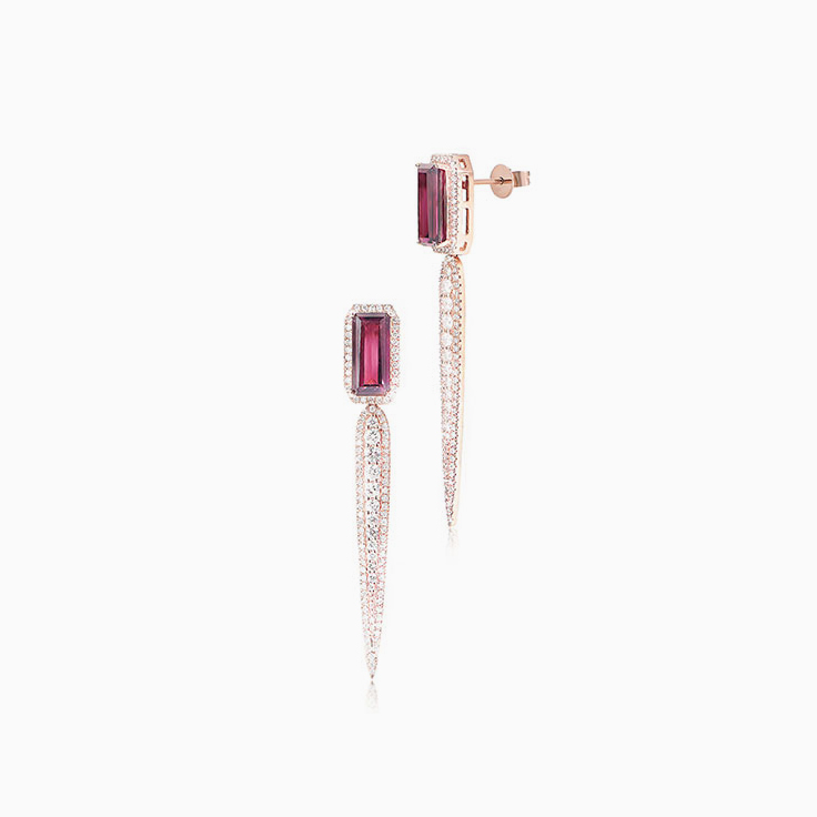 Rhodolite and Diamond Drop Earrings