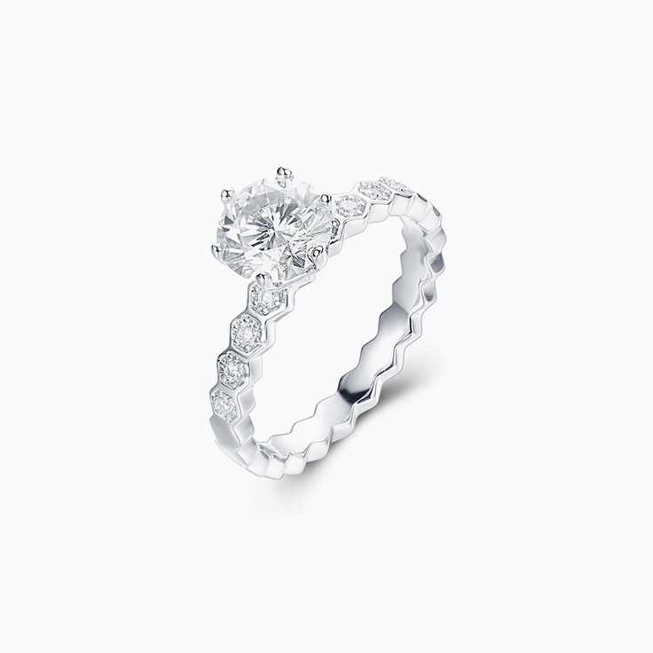 Round Brilliant cut Engagment ring on a drop set diamond band