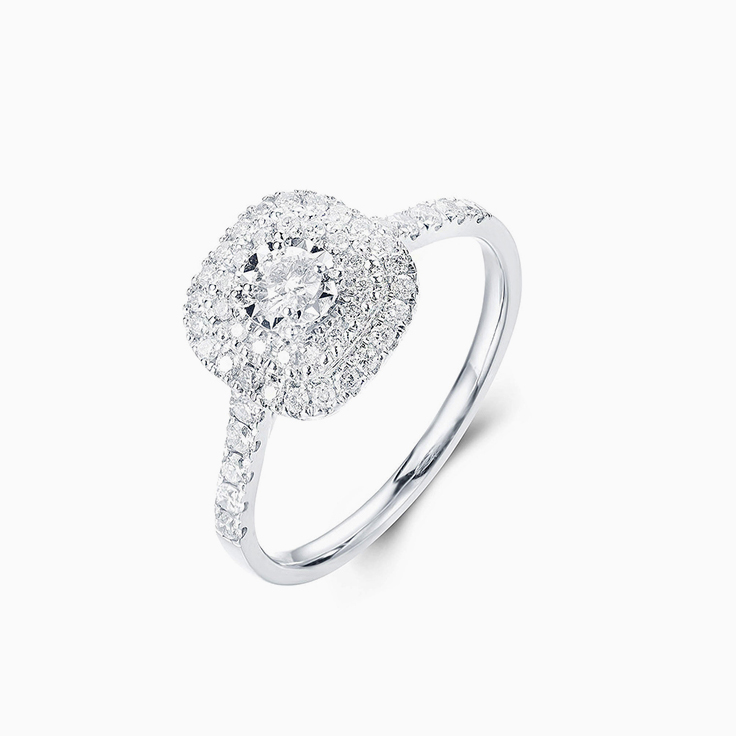 Round Brilliant cut with double cushion halo Engagement ring