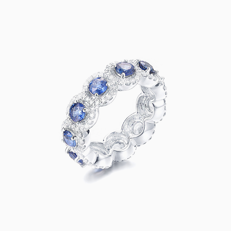 Blue Sapphire and diamond Eternity Ring