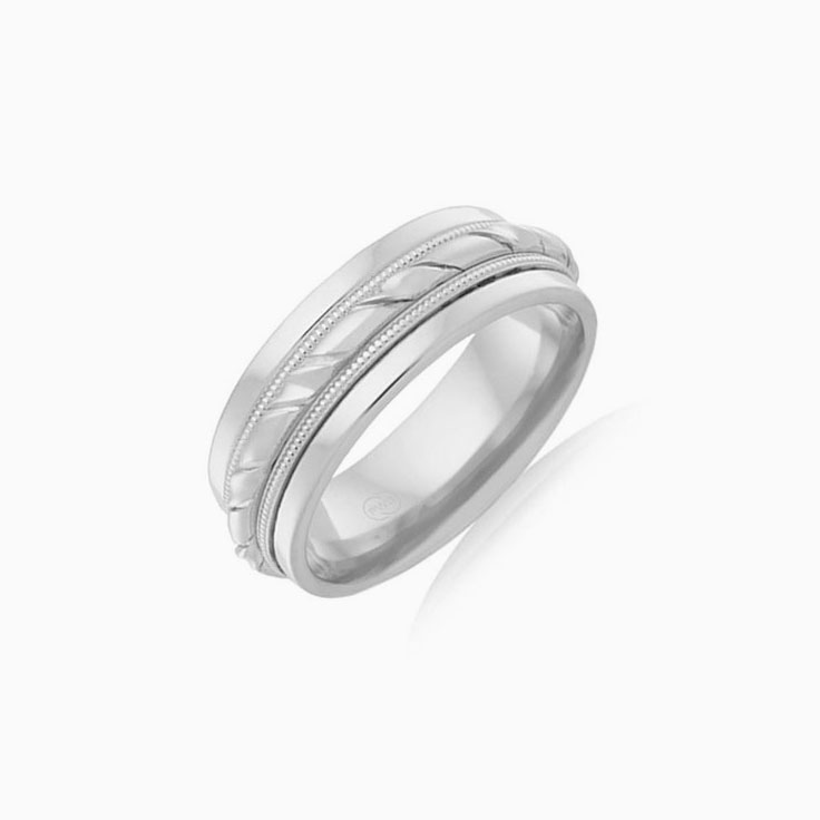 Grooved mens wedding ring J2104
