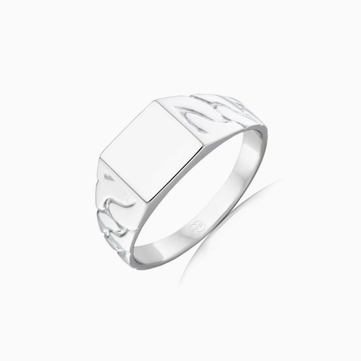 Rectangle Hand Carved Mens Signet Ring