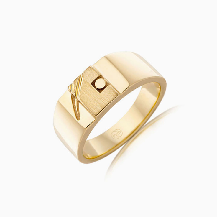 Rectangle Signet Ring With Hand Carved Pattern
