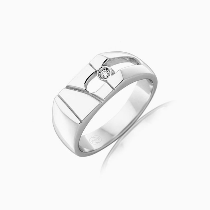Grooved Diamond Rectangle Signet Ring