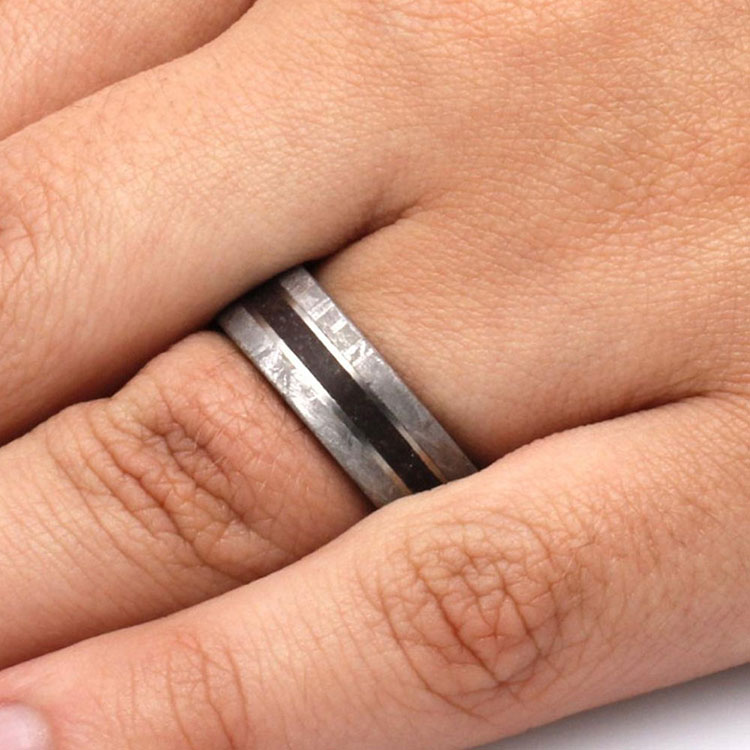 Dinosaur Bone Ring With Meteorite Edges
