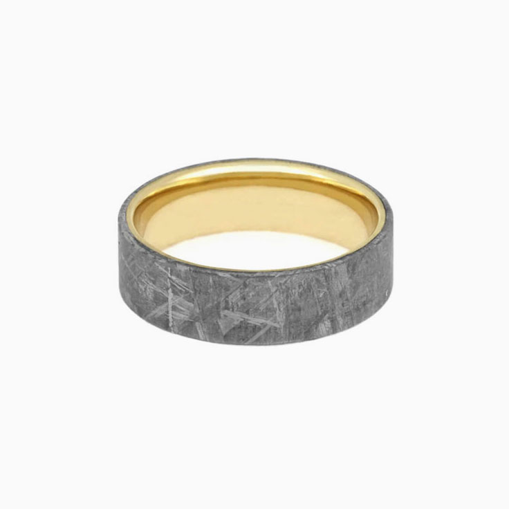 Gibeon Meteorite Overlay with Yellow Gold