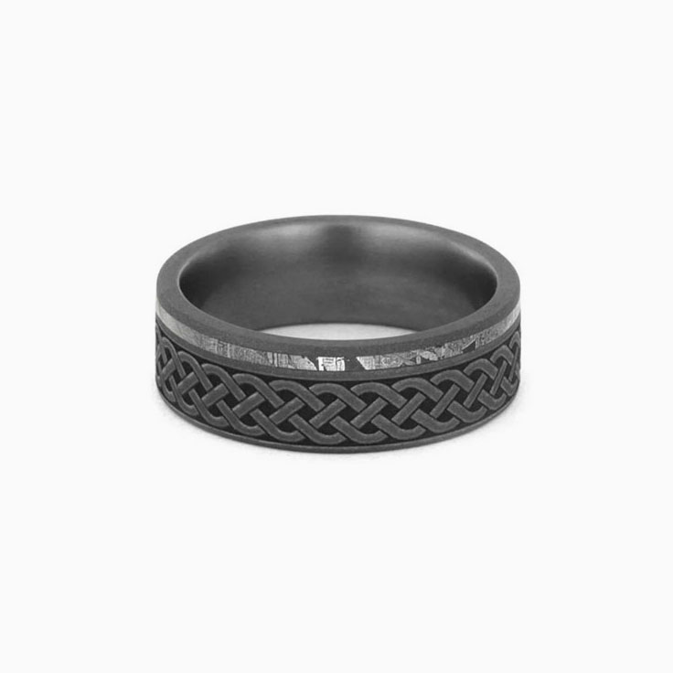 Sandblasted Celtic Ring with Meteorite