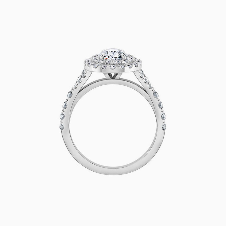 Pear cut engagement ring with double halo and split band
