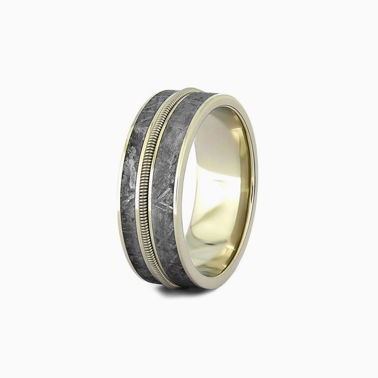Guitar string with meteorite mens ring