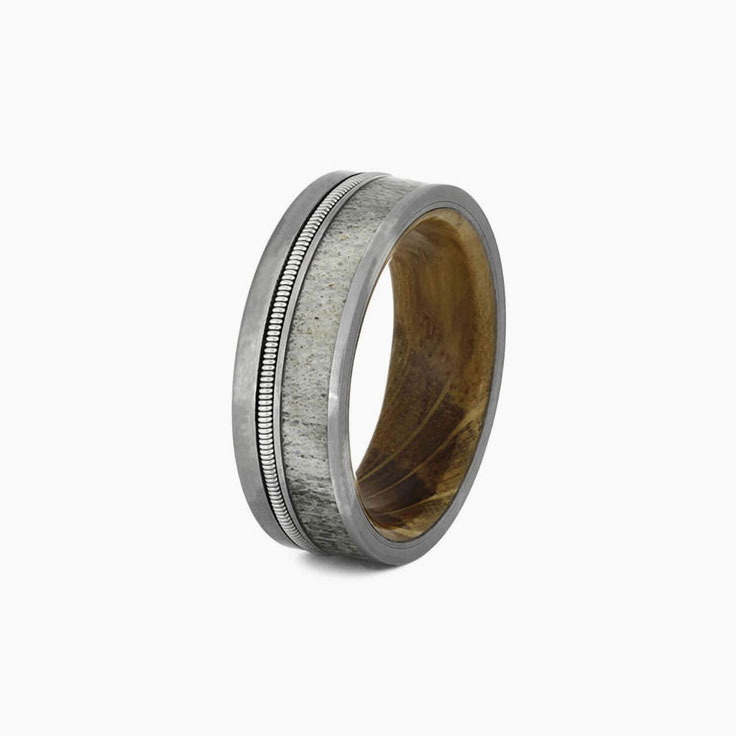 Antler guitar string and whiskey barrel