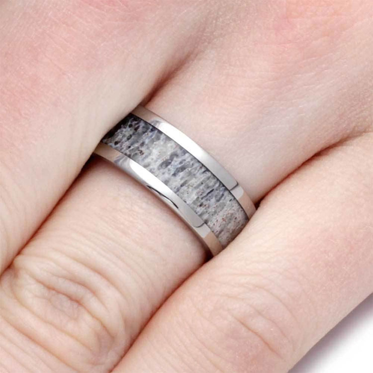 Custom Deer Antler Wedding Band in Titanium or Solid Gold