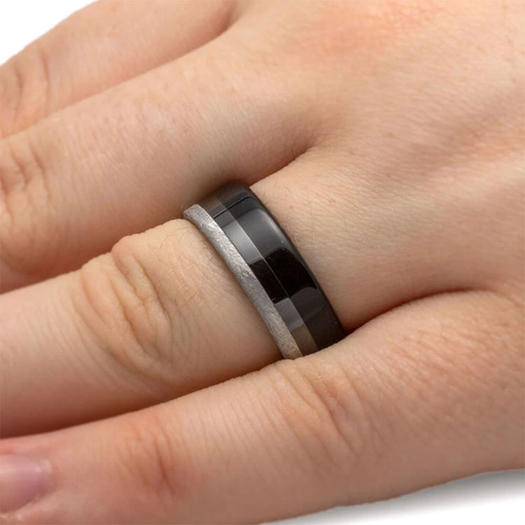 Black Wedding Ring for Man With Meteorite