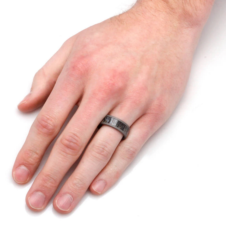 Sandblasted Titanium Ring With Antler Inlay