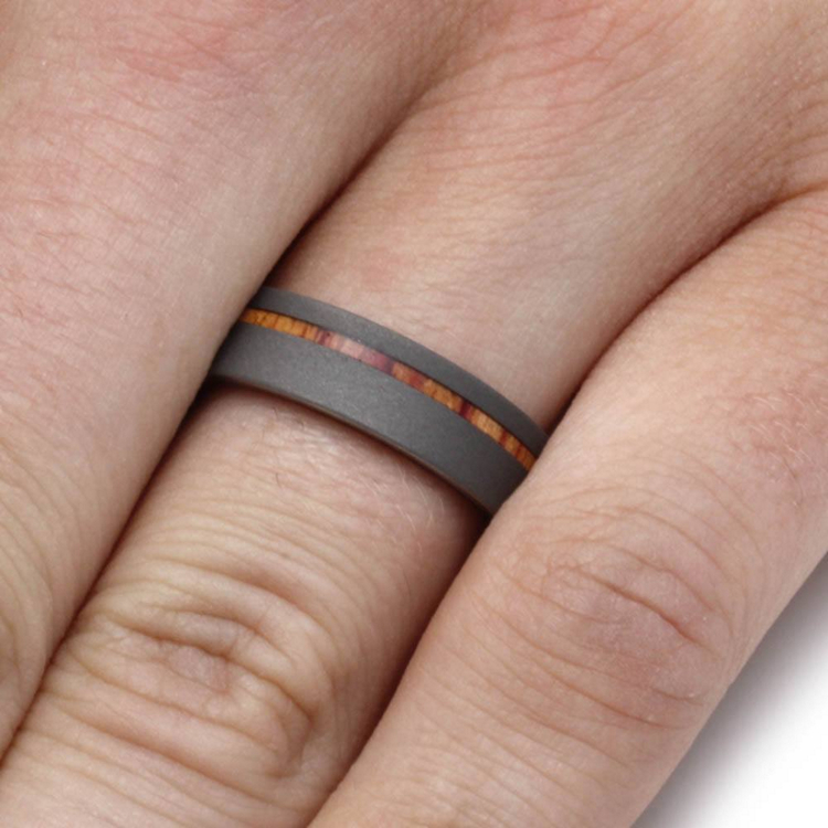 Sandblasted Titanium Ring With Cedar Red Sleeve