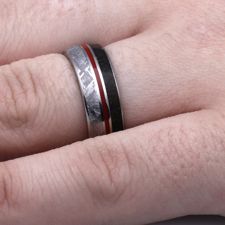 Dinosaur Meteorite Ring with Red Enamel Pinstripe