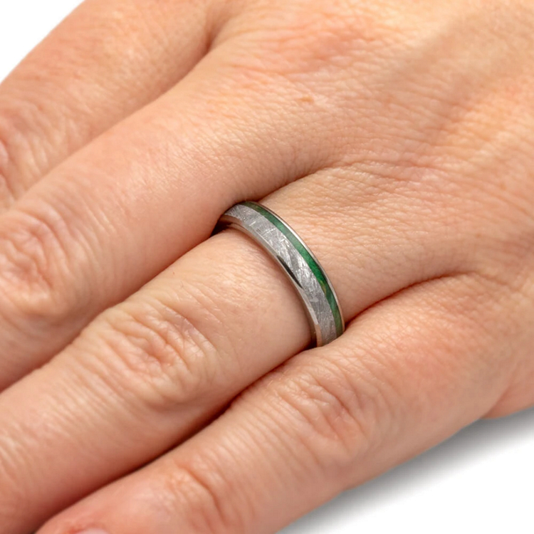 Green Wood Meteorite Wedding Band