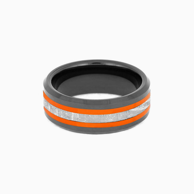 Black Orange Ring With Meteorite