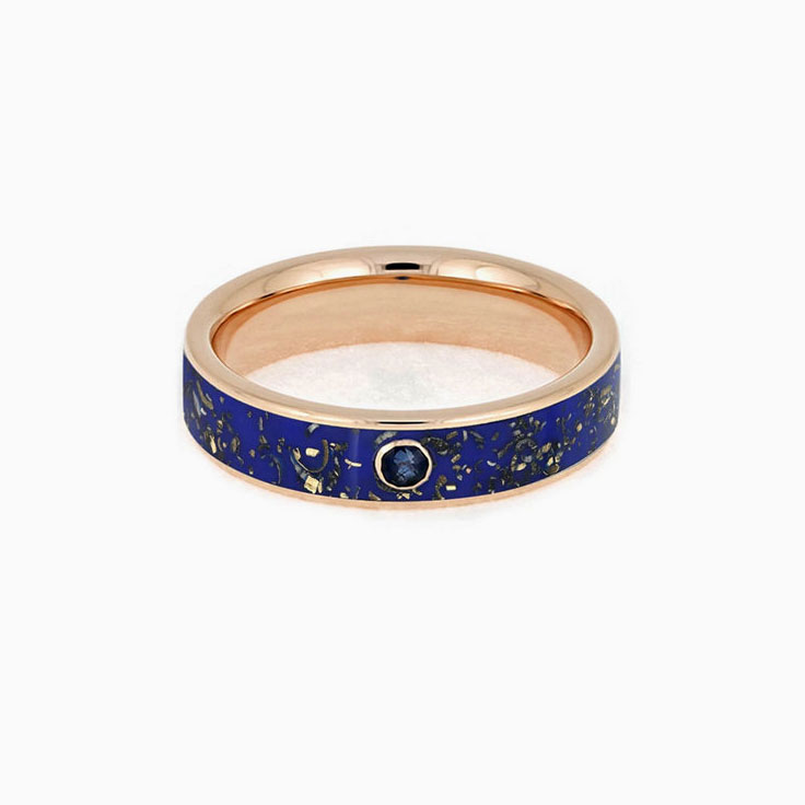 Rose Gold Blue Sapphire Ring With Blue Stardust