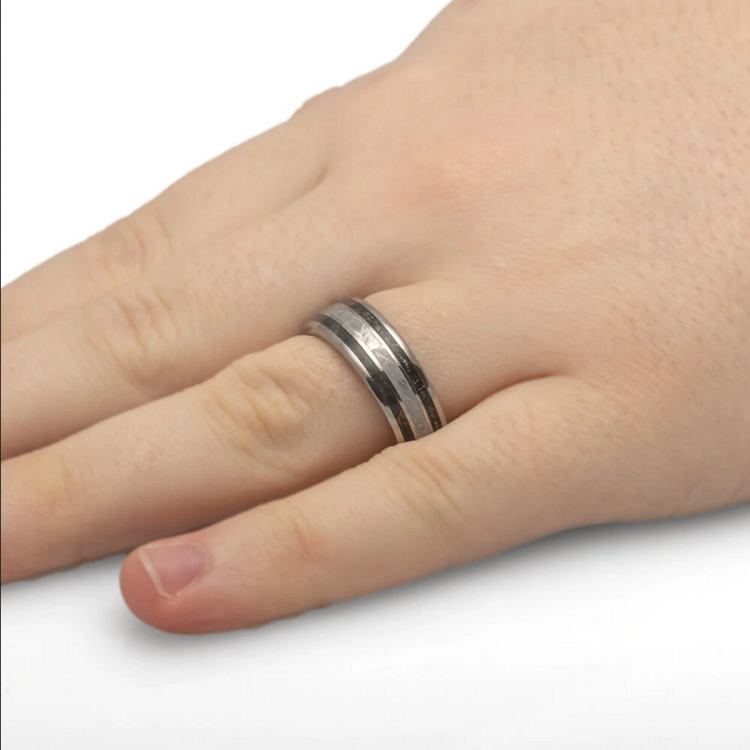 Meteorite Stardust Ring With Whiskey Wood