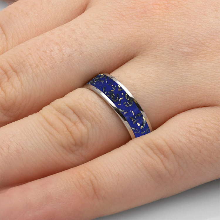 Blue Stardust Mens Wedding Band