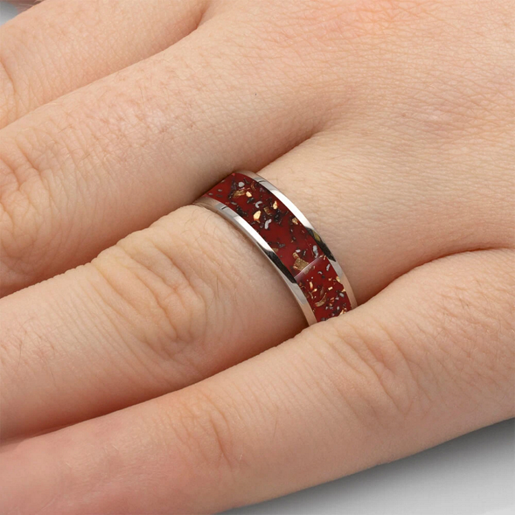 Red Stardust Mens Wedding Band
