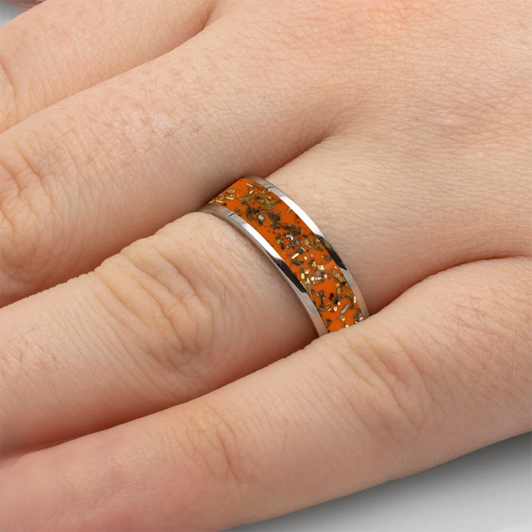 Orange Stardust Mens Wedding Band