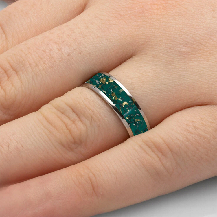 Green Stardust Titanium Mens Wedding Band