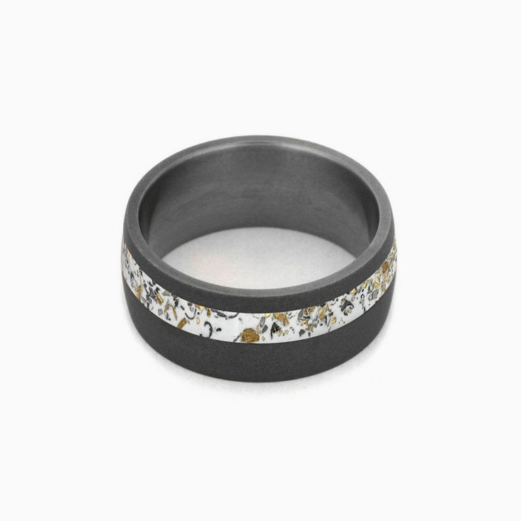 Sandblasted Titanium Wedding Band With White Stardust