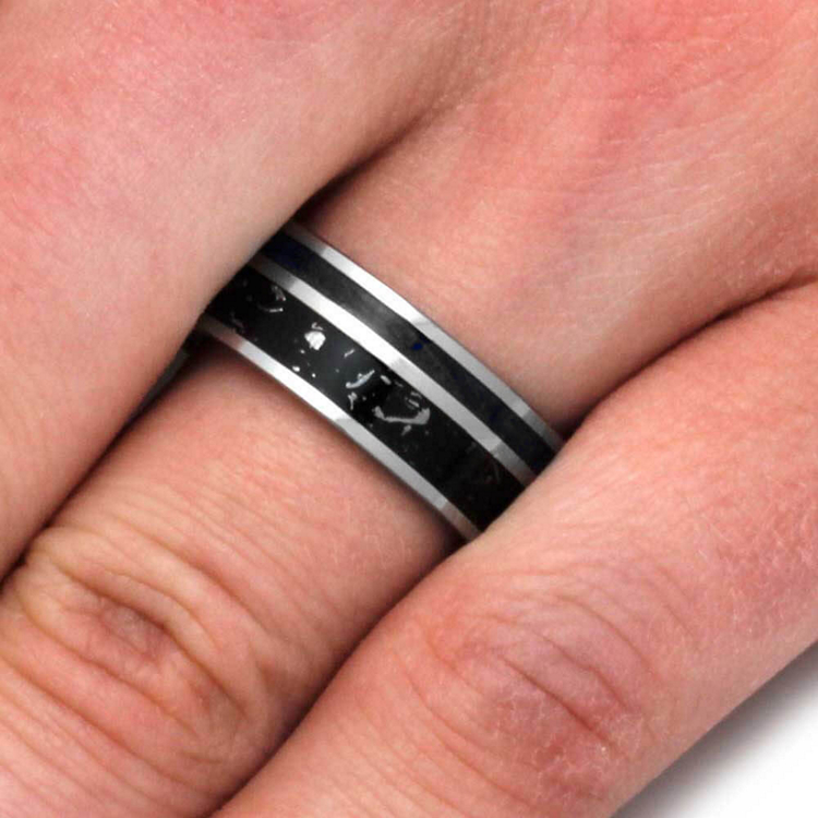 Tungsten Mens Ring With Stardust And Wood
