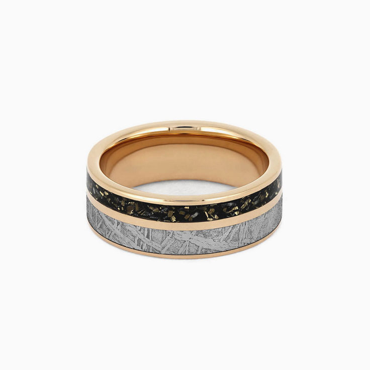 Gibeon Meteorite Wedding Band with Black Stardust