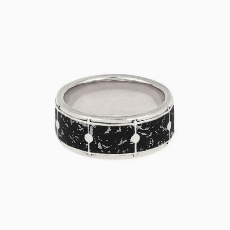 Drum Ring with Black Stardust Unique Ring For Musicians