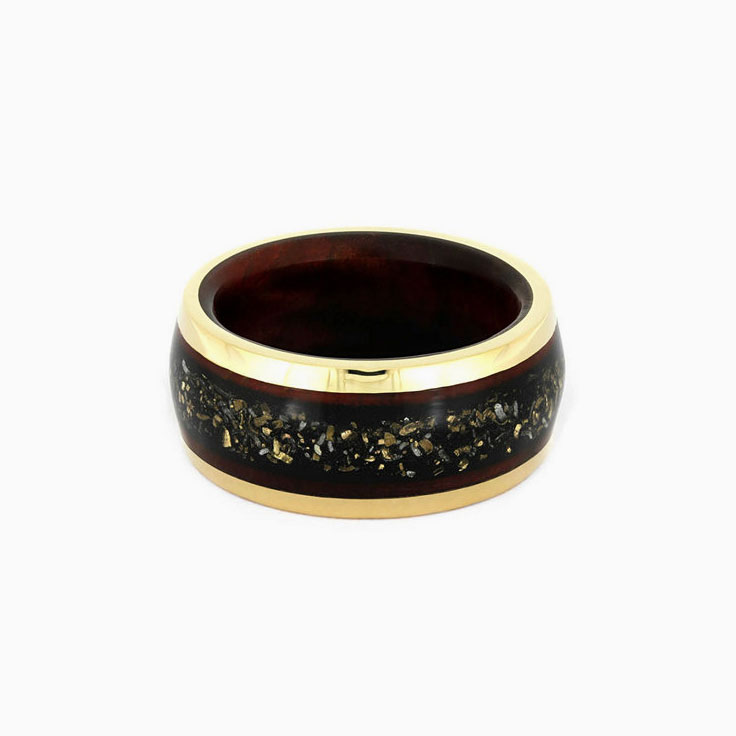 Black Stardust Ring with wood and gold