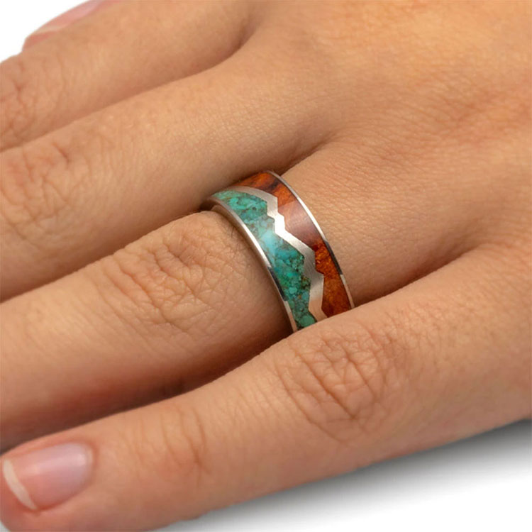 Turquoise with wood and Silver Zig Zag