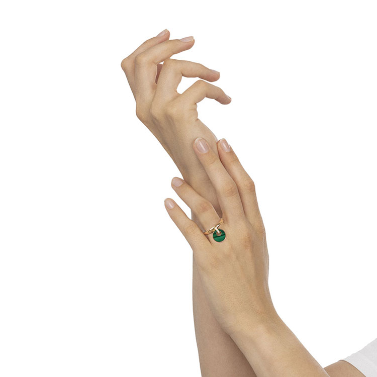 Malachite And Diamond Charm Ring
