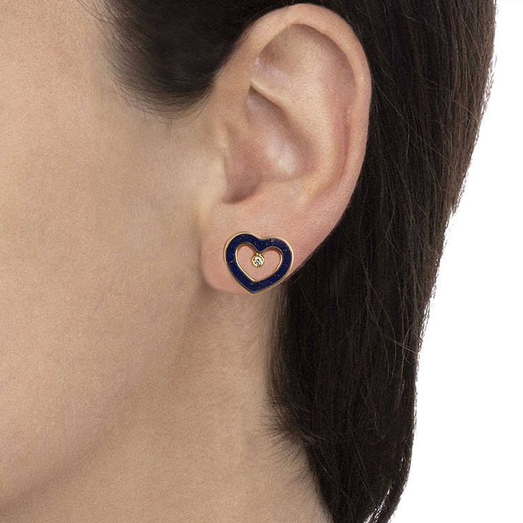 Blue Lapis Lazuli and Diamond Stud