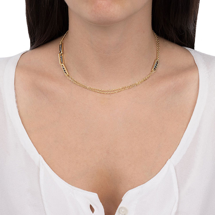 Double chain Necklace With Black Gold Balls
