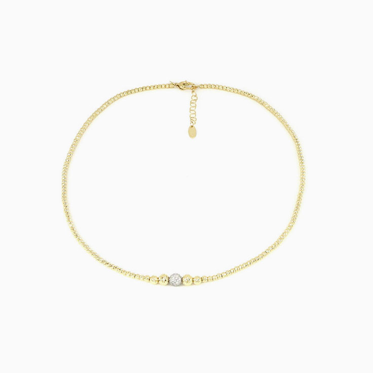 Yellow Gold Sphere Necklace With Diamonds