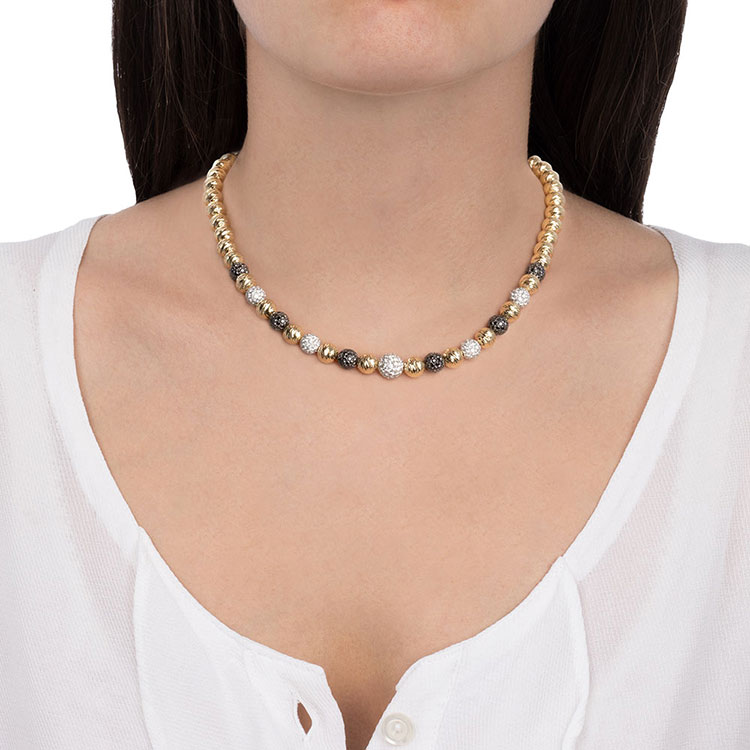 Black And White Diamond Graduated Sphere Necklace