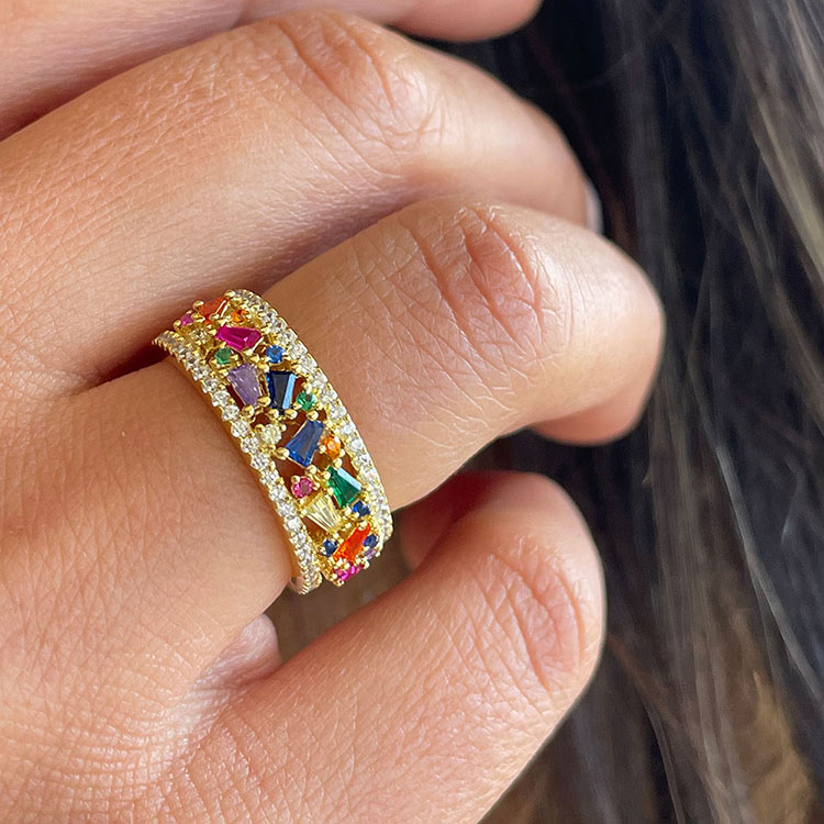 Multi colour tapered baguette ring
