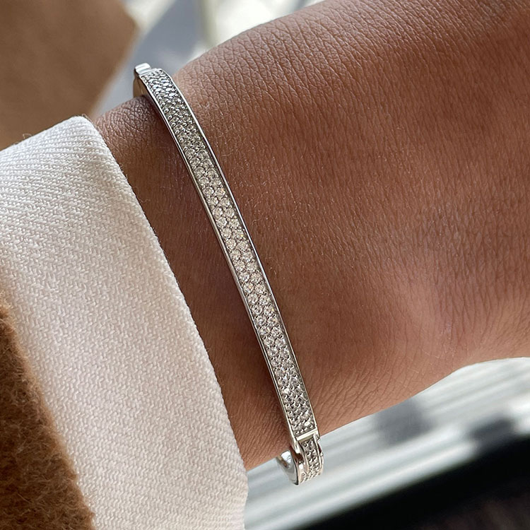 Two row pave diamond bangle